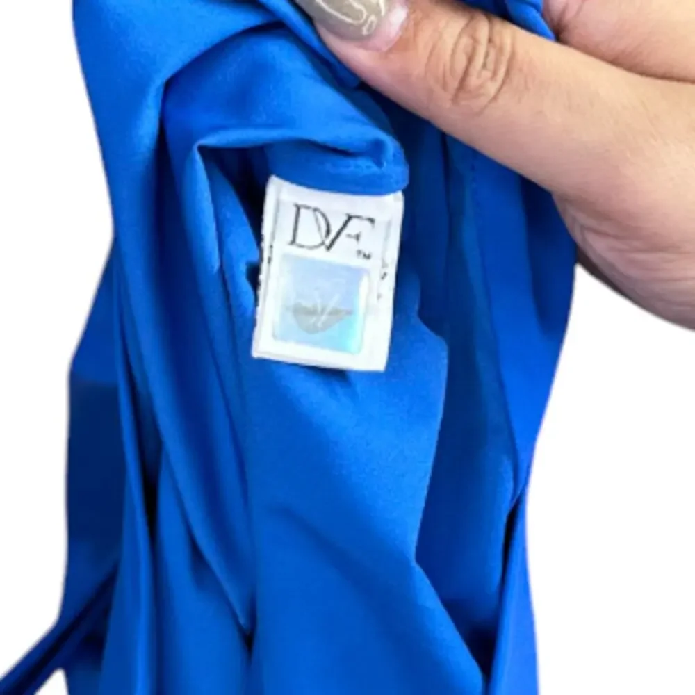 Diane Von Furstenberg Blue Faux Wrap Dress With Tie Belt Knee Length Size 12 - Picture 5 of 10